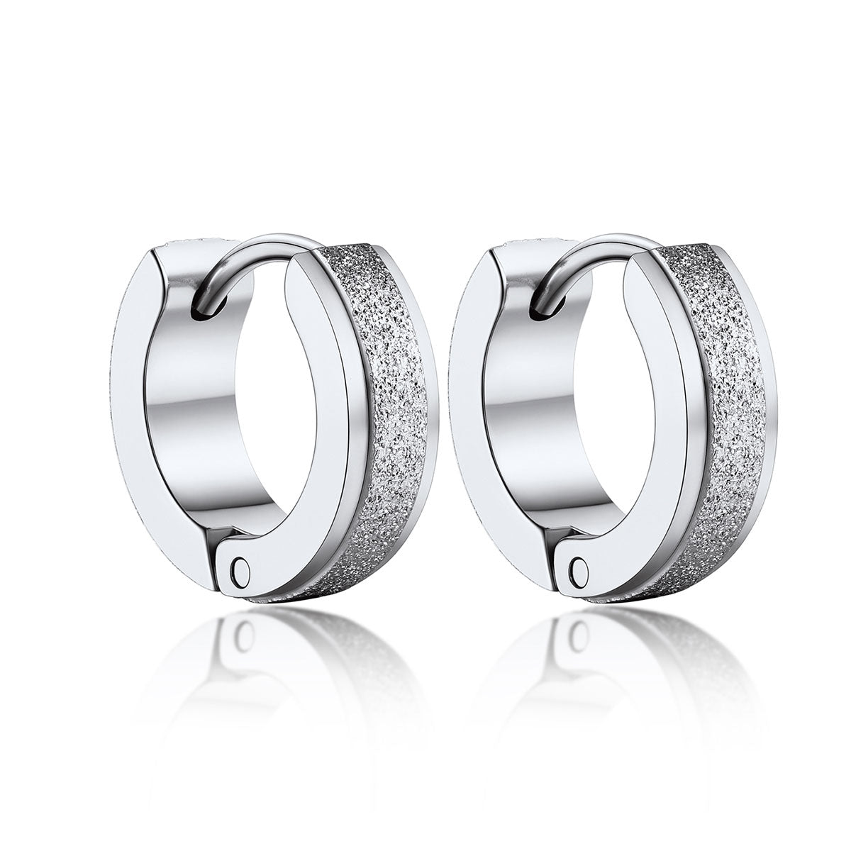 Classic Frosted Huggie Hoop Earrings Stainless Steel