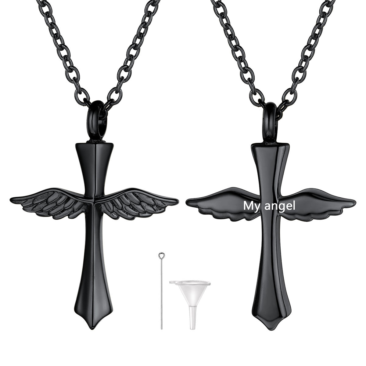 Cross Wing Urn Necklaces, Black Plated