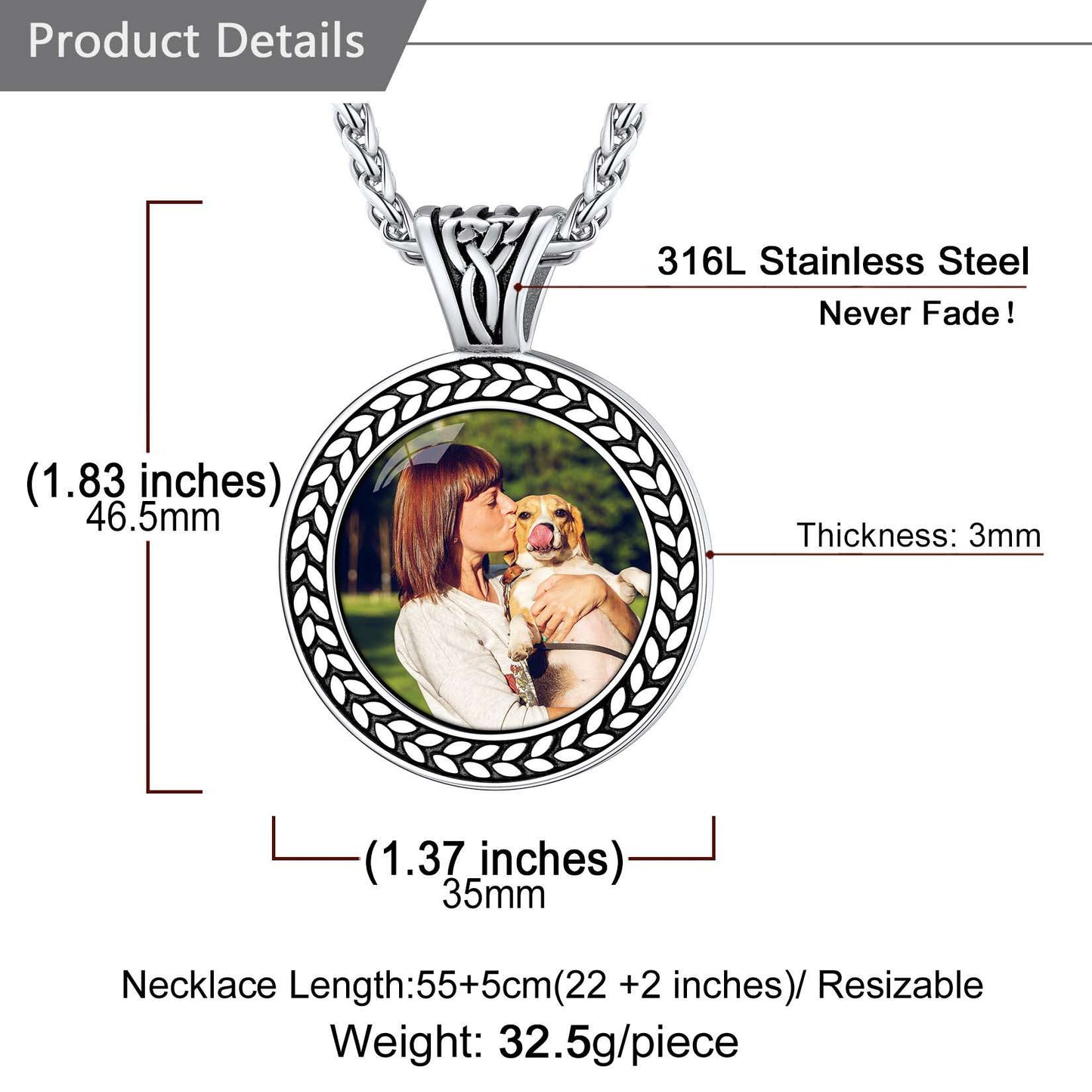 Cubic Zirconia Photo Necklace: Dimension, Solid, Durable