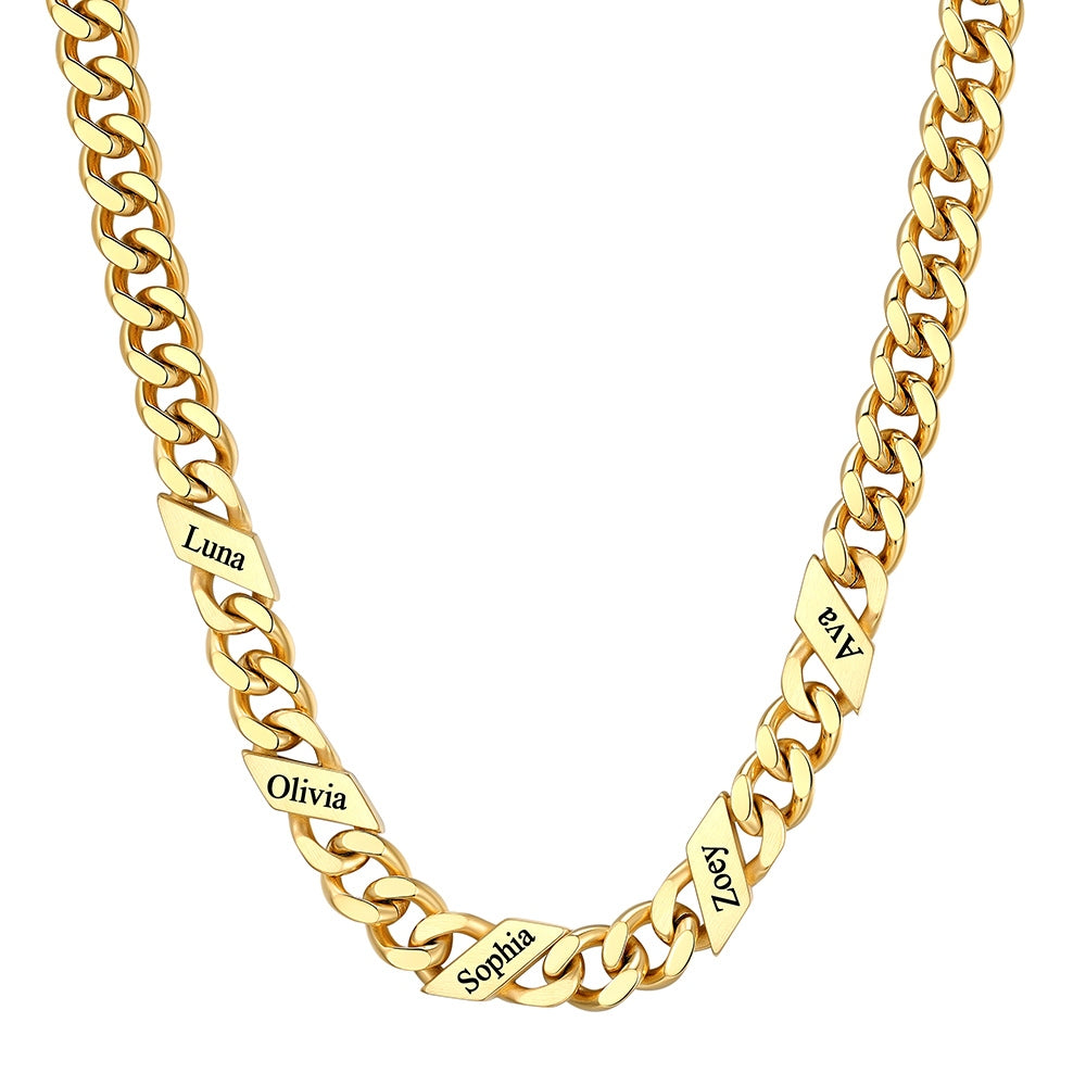 Custom 1-6 Names Cuban Chain Necklace 9mm 5 names Gold Plated
