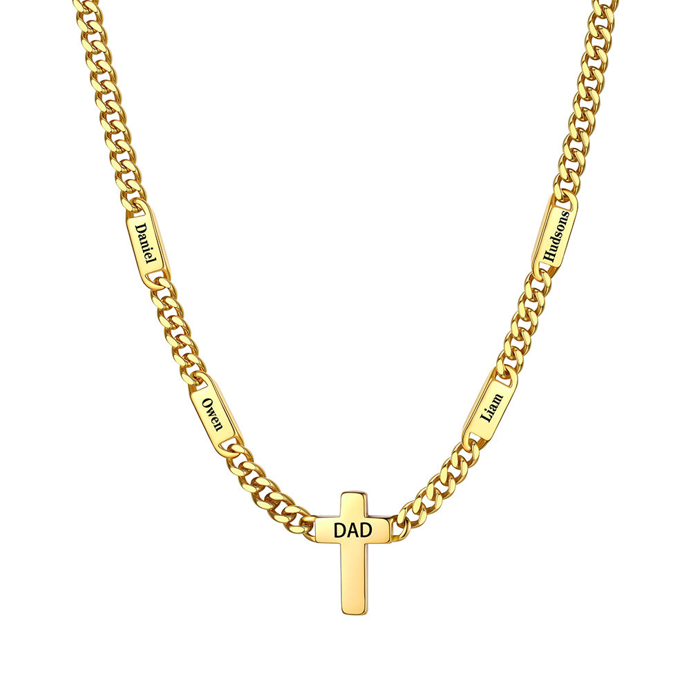 Custom 4 Names Cuban Chain Cross Necklace 7mm Gold Plated