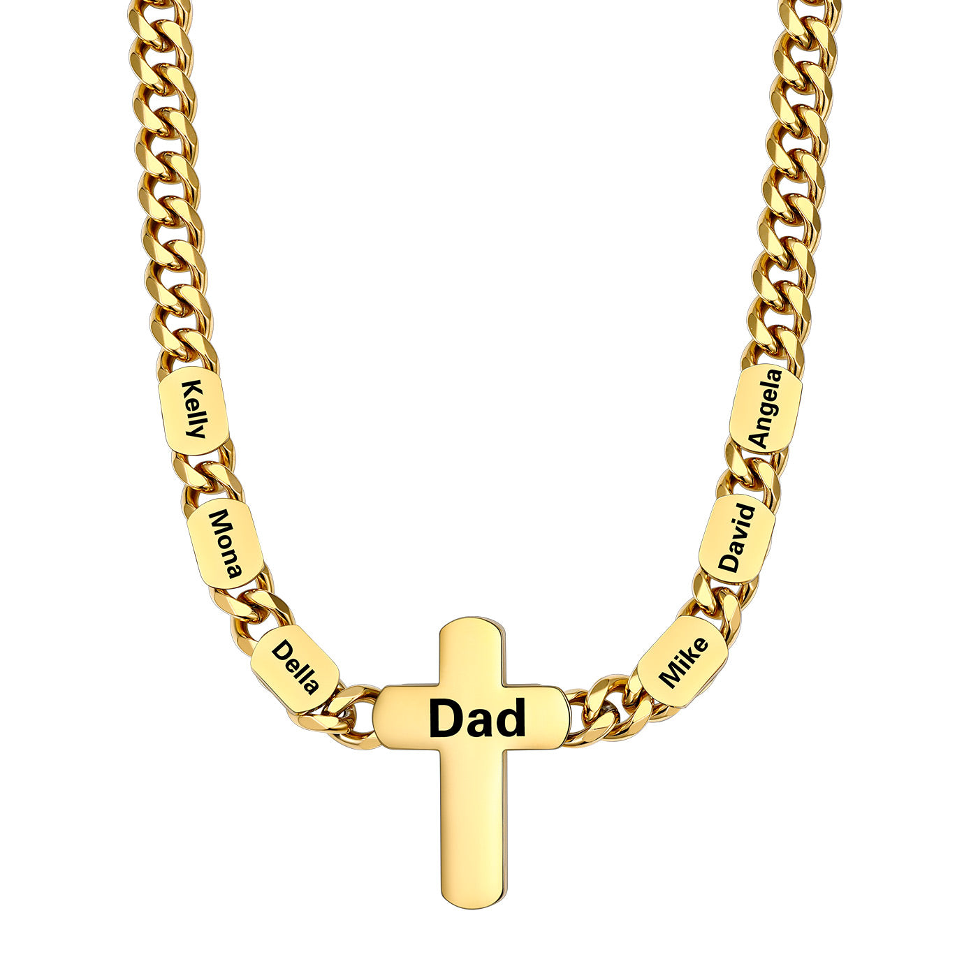 Custom 6 Names Cuban Chain Cross Necklace Gold Plated