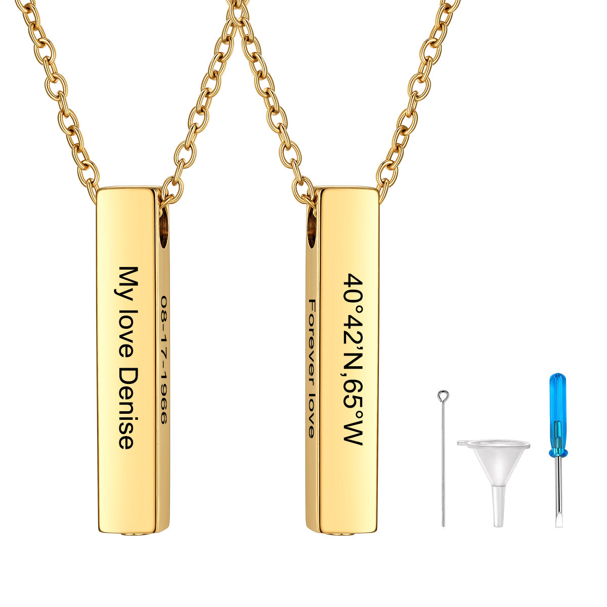 Custom Bar Urn Necklaces for Ashes in Gold Plated