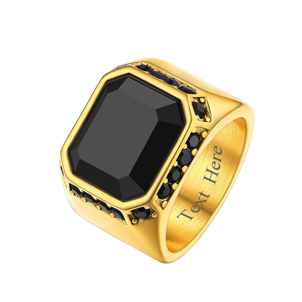 Custom Black Onyx Signet Band Ring for Men Gold