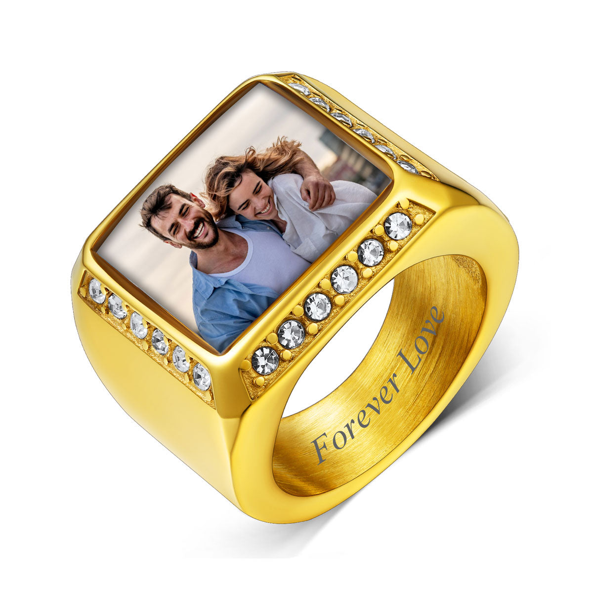 Custom CZ Photo Signet Ring for Men