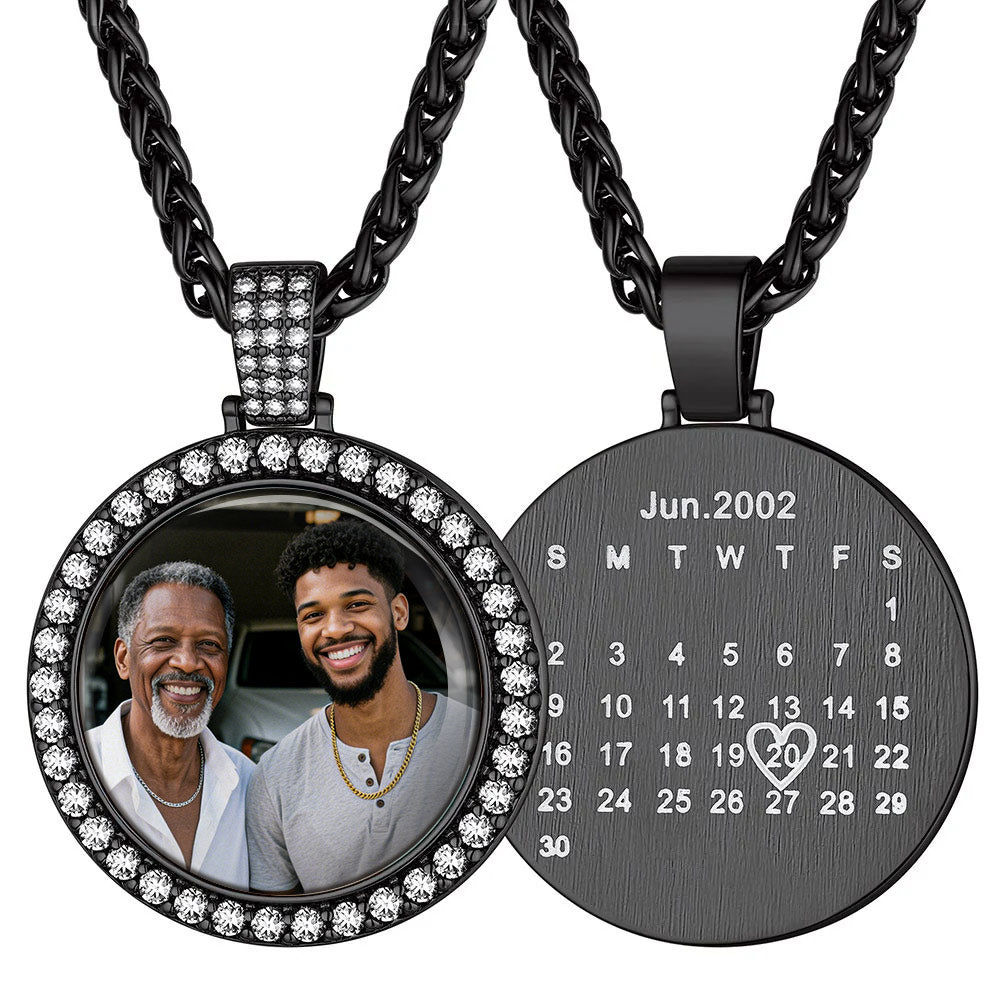 Custom Calendar Photo Necklace Black Plated
