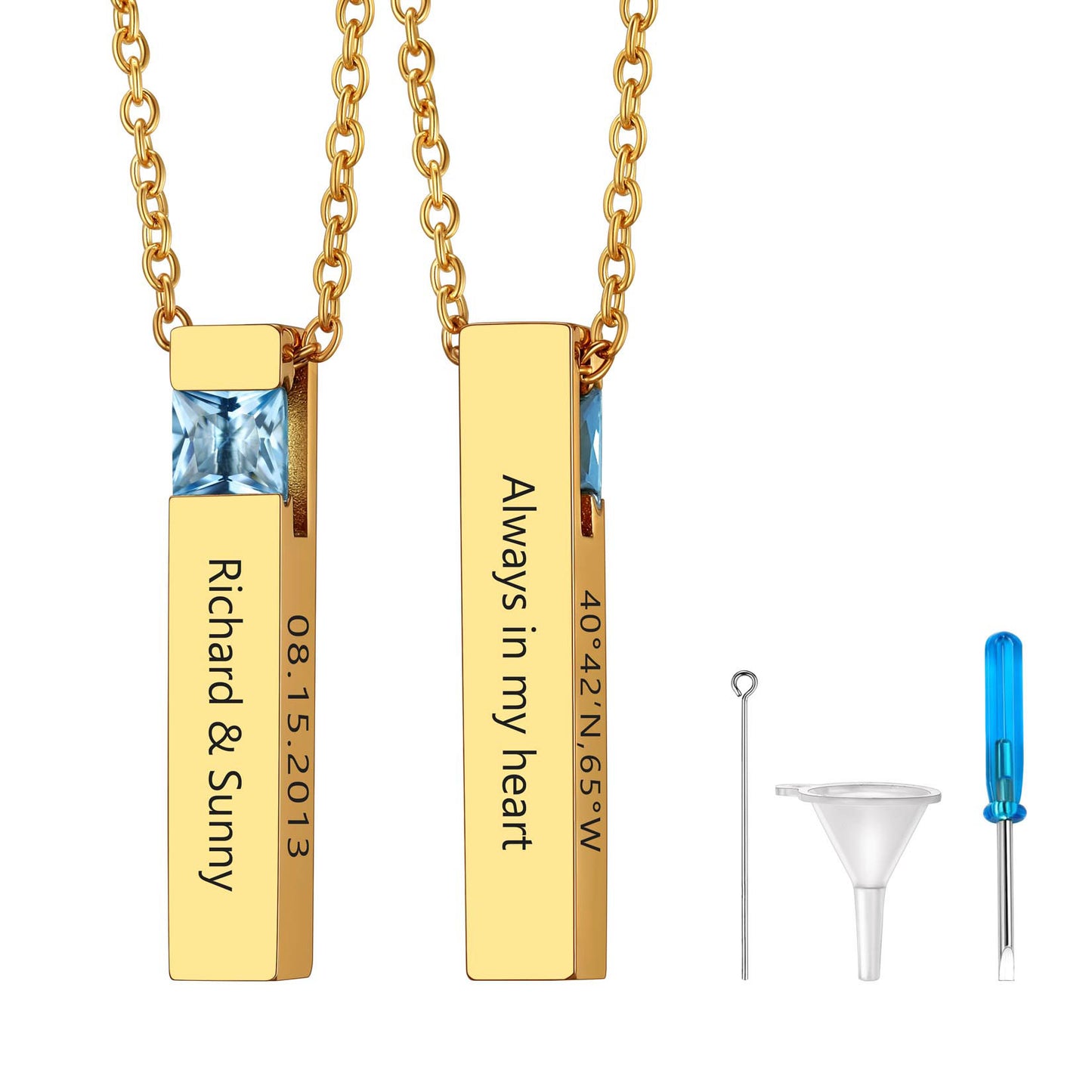Custom Cube Birthstone Urn Necklaces in Gold Plated