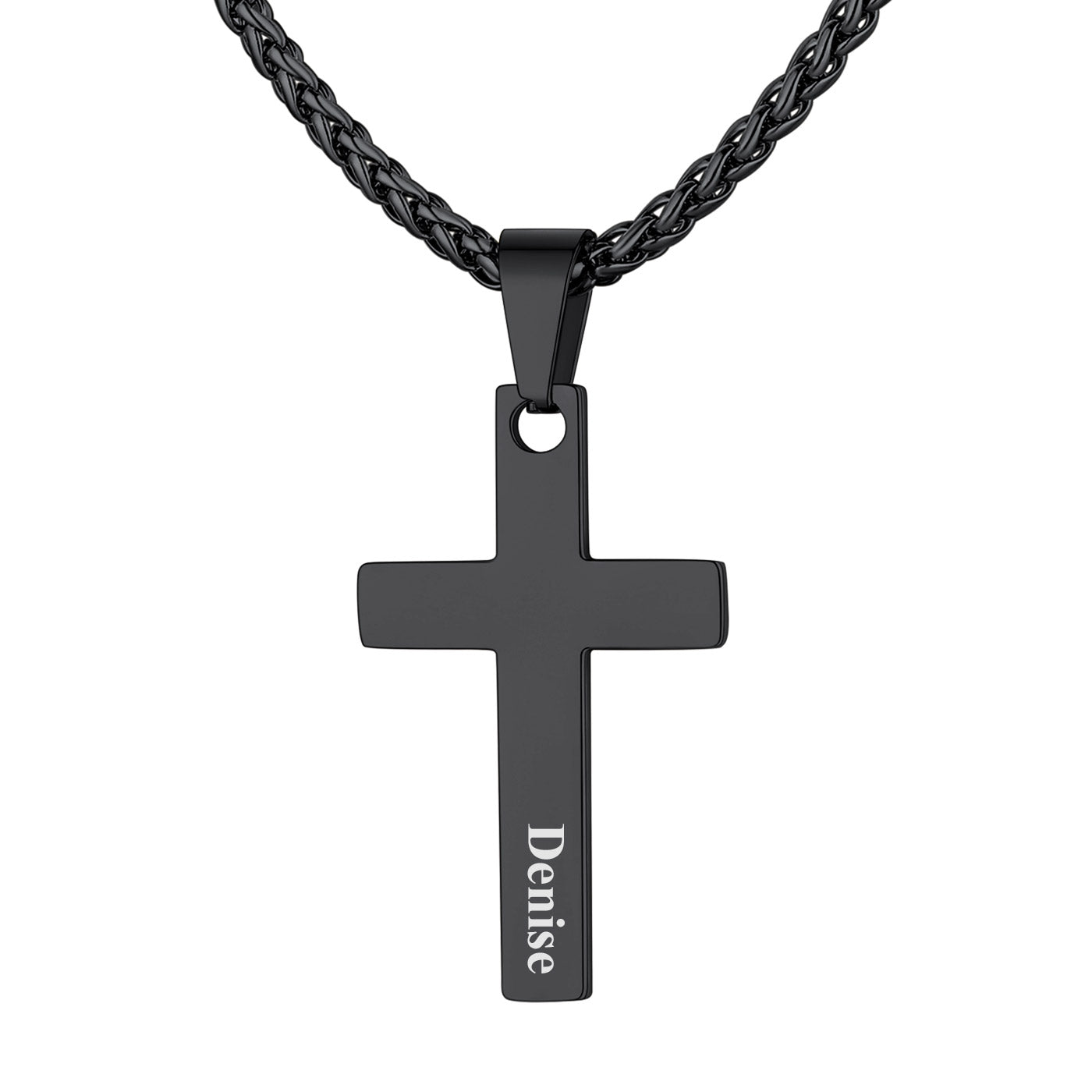 Custom Engravable Cross Necklace Black Plated