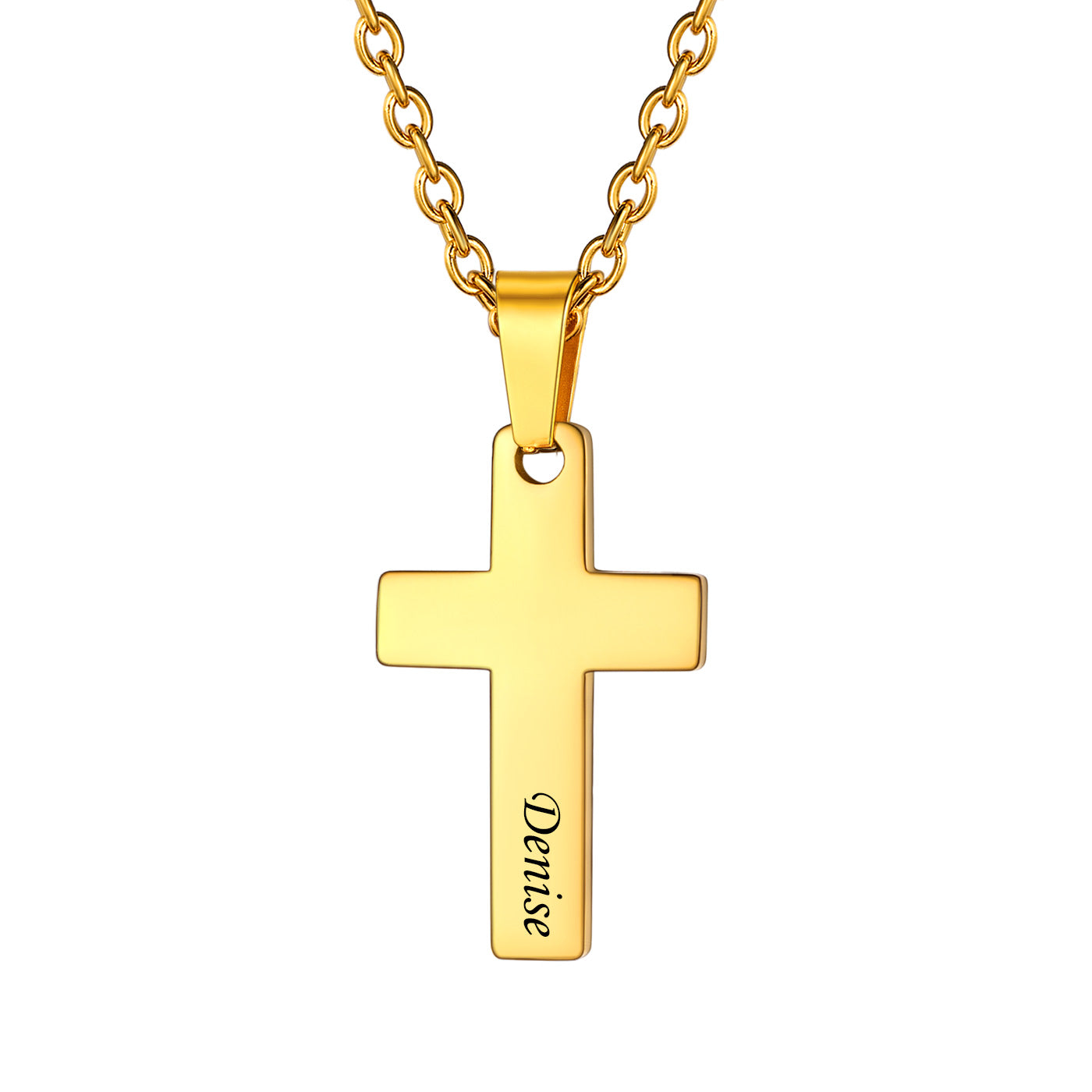 Custom Engraved Cross Necklace Gold Plated