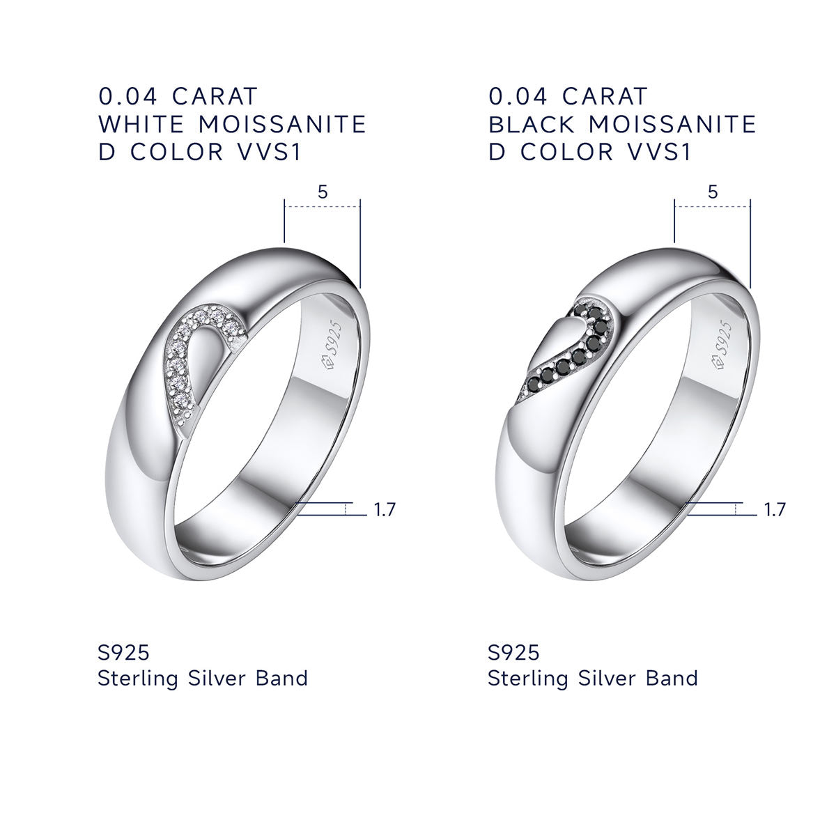 Custom Engraved Heart Matching Moissanite Promise Rings Dimension, Durable
