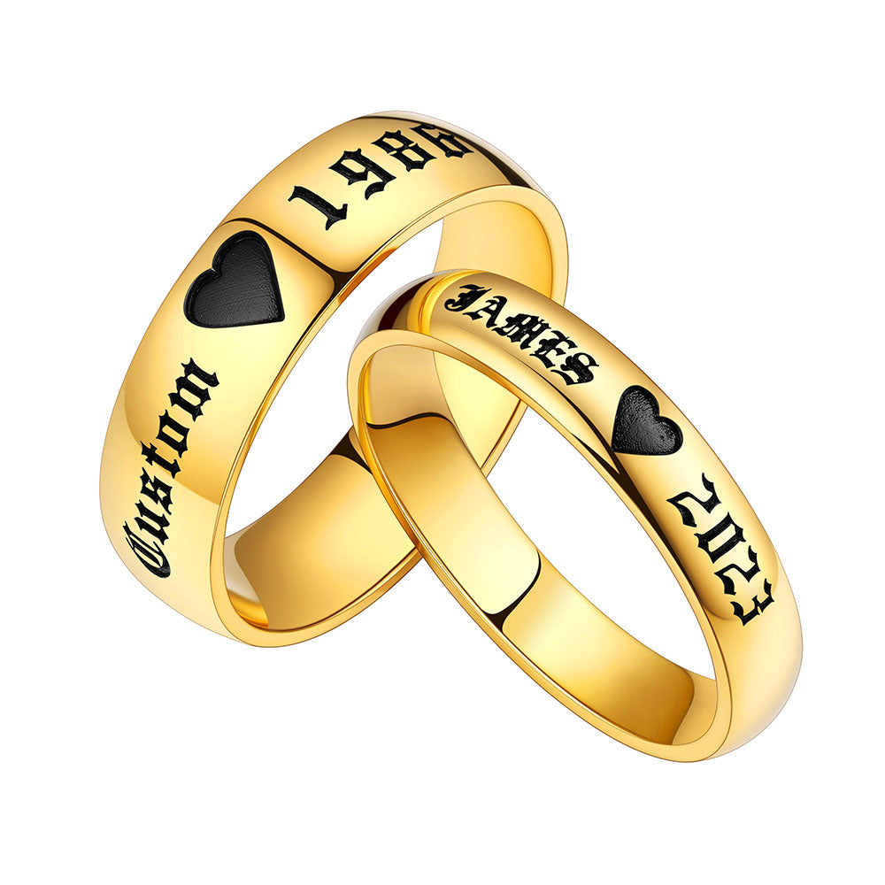 Custom Engraved Name Matching Promise Band Rings