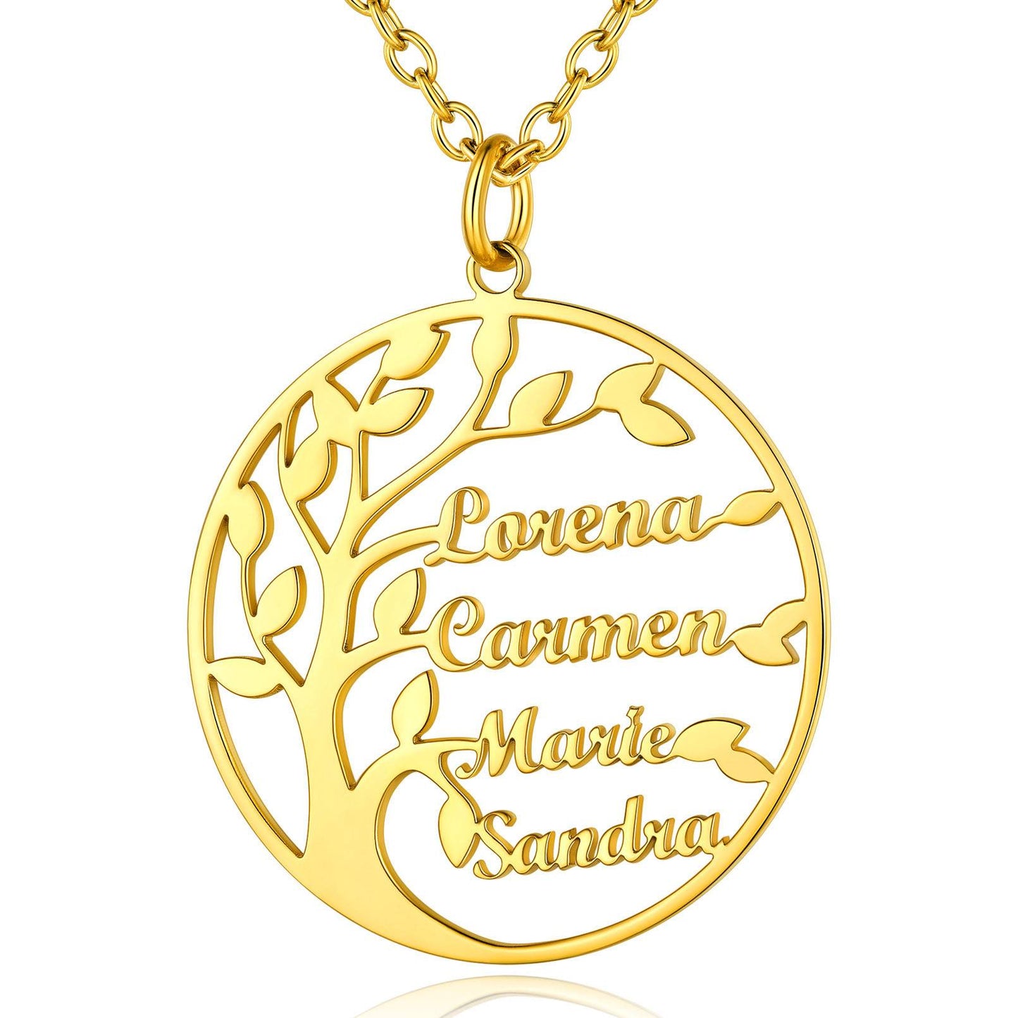 Custom Family Tree of Life Necklace with 4 Names Gold