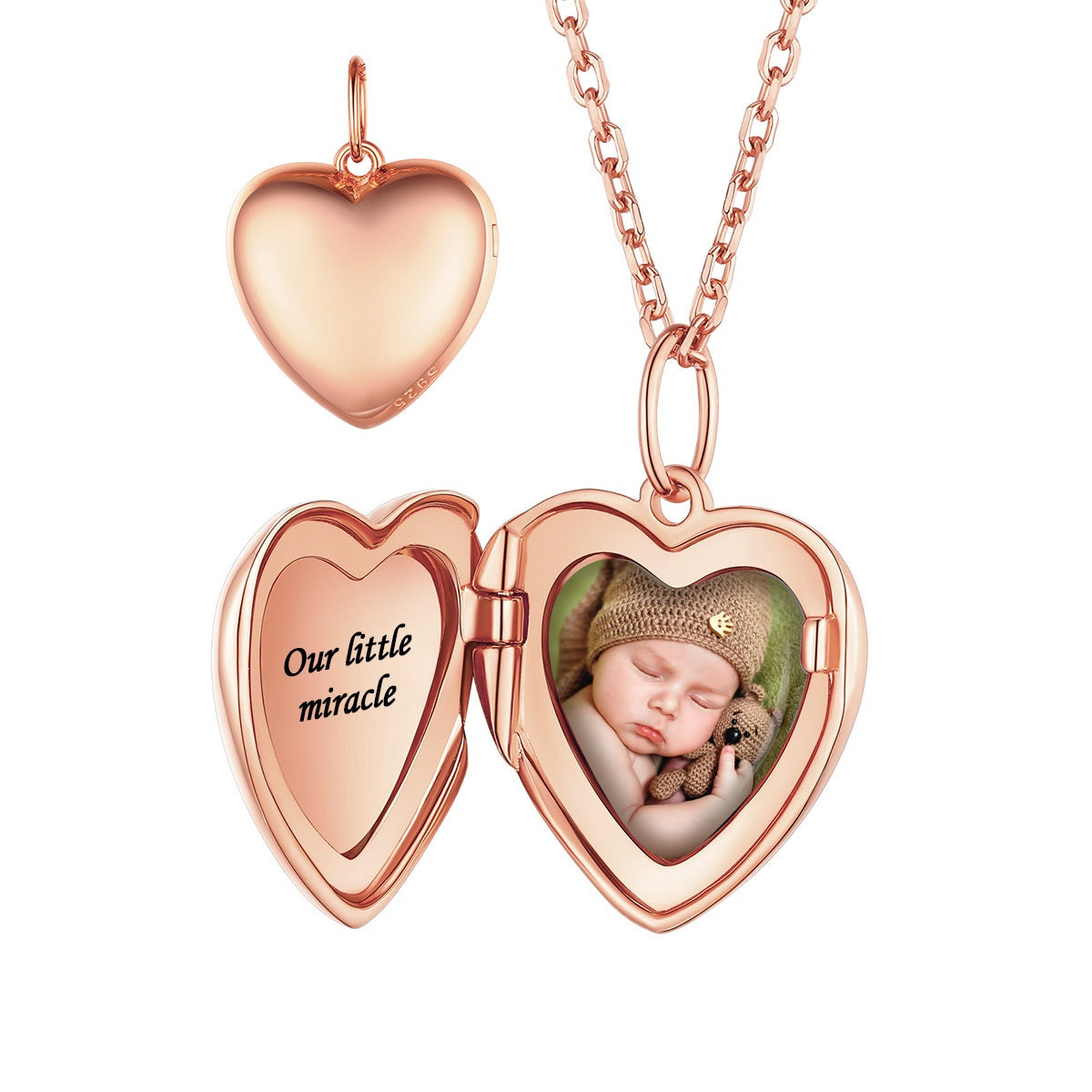 Custom Heart Locket Necklace in rose gold plated