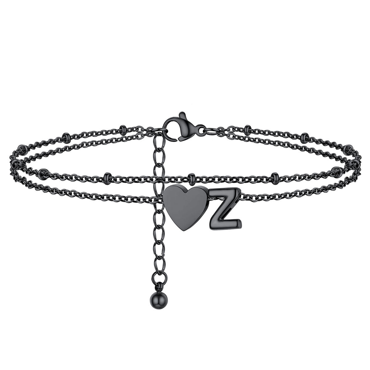 Custom Layer Heart Initial Z Anklets Black Plated