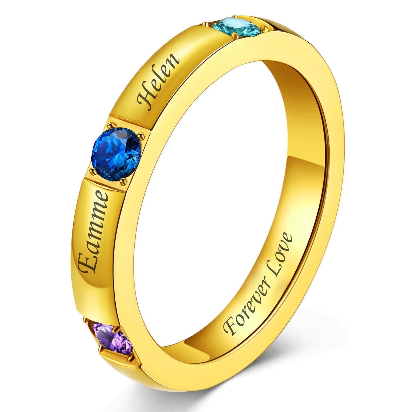 Custom Mother's Birthstone Rings 3 stone Gold