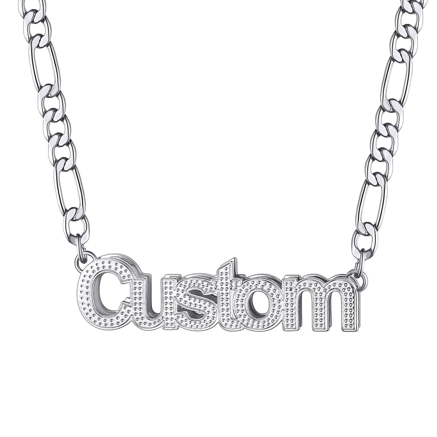 Custom Nameplated Figaro Chain Necklace 5MM White Gold Plated