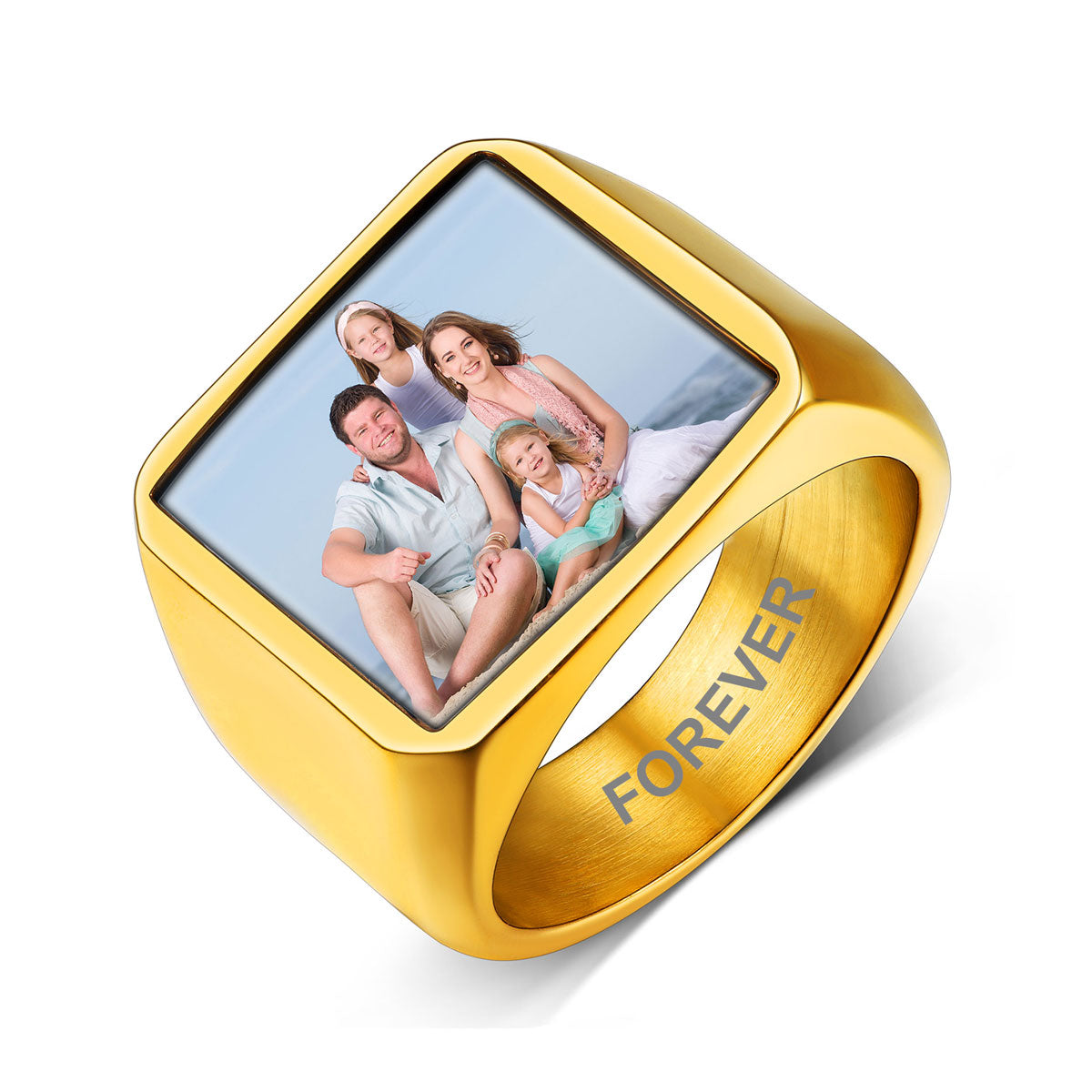 Custom Photo Ring Name Engraving Signet Ring Gold Plated CFR14790