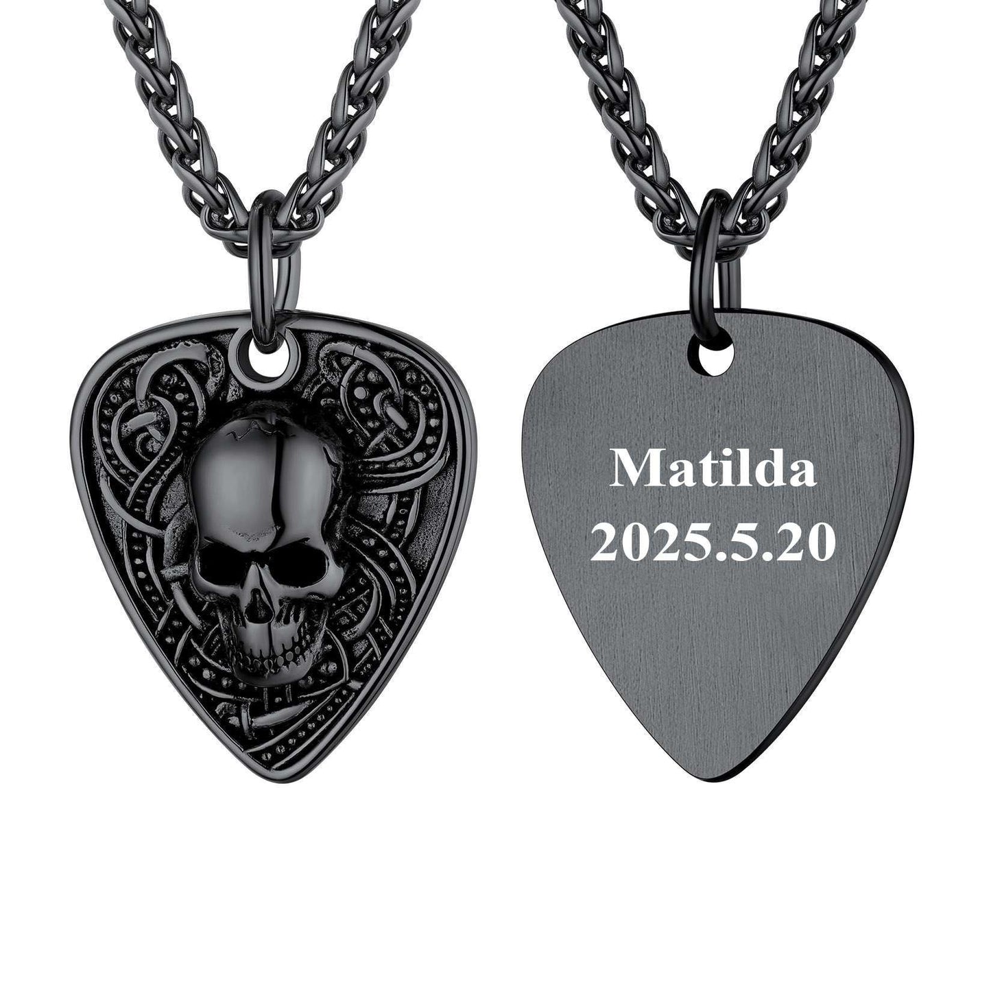 Custom Punk Guitra Pick Skull Necklace Black Plated