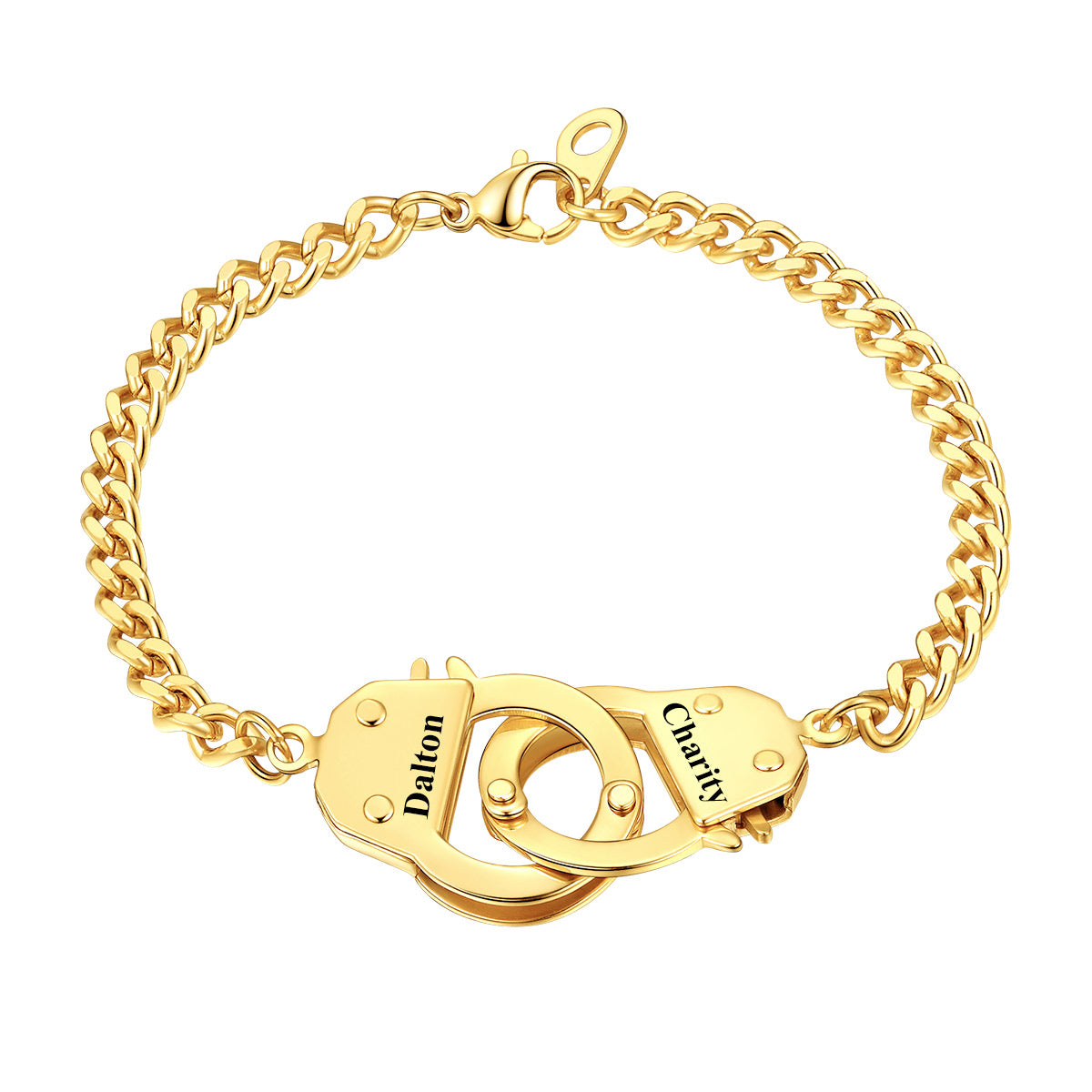 Custom Text Handcuff Chain Bracelet Gold Plated