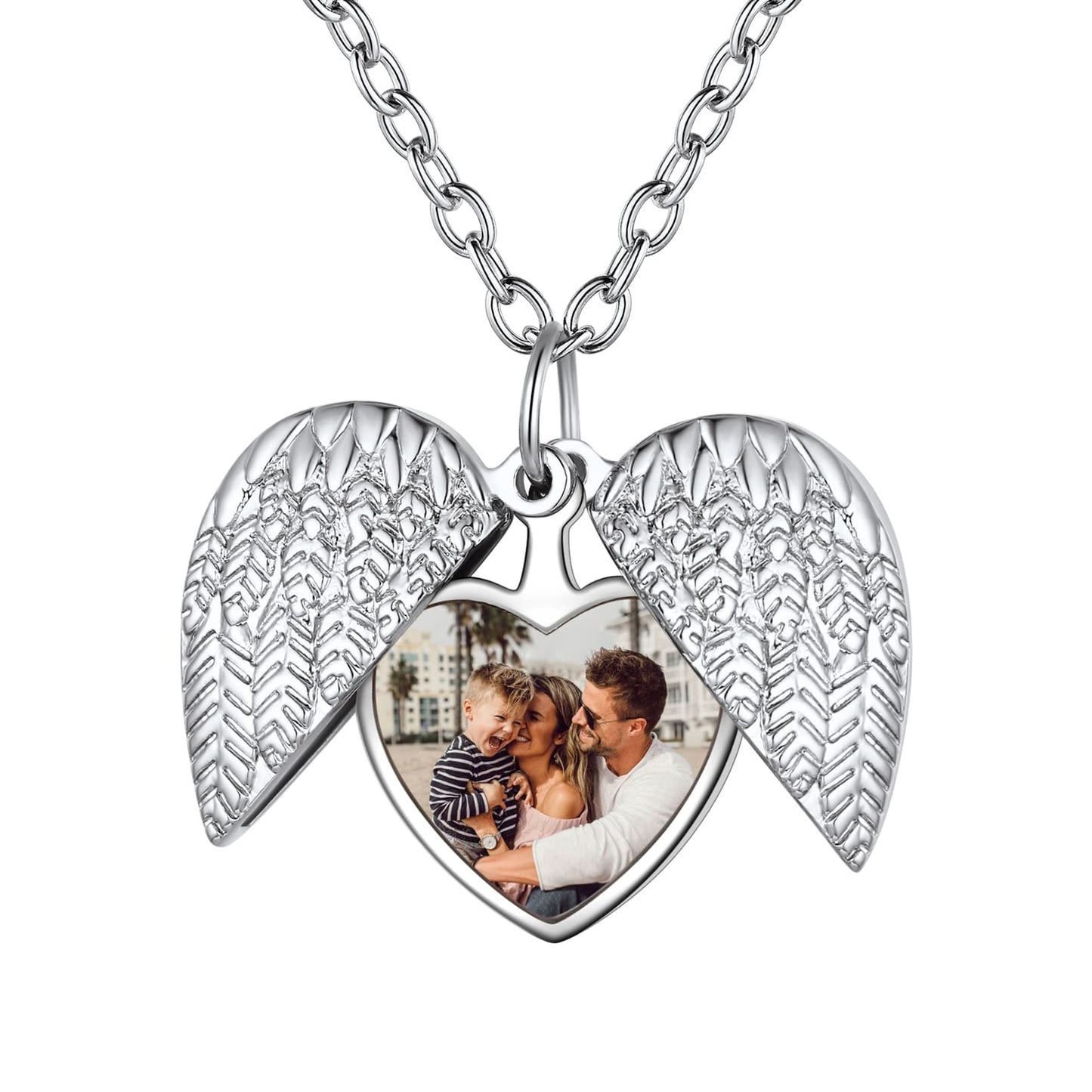 Customized Picture Necklace Angel Wings Heart Locket