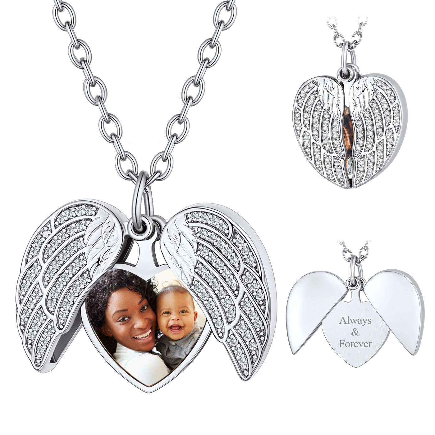 Collier médaillon cœur ailes d'ange personnalisé avec photo – BIRTHSTONES  JEWELRY INC, image size:1400x1400