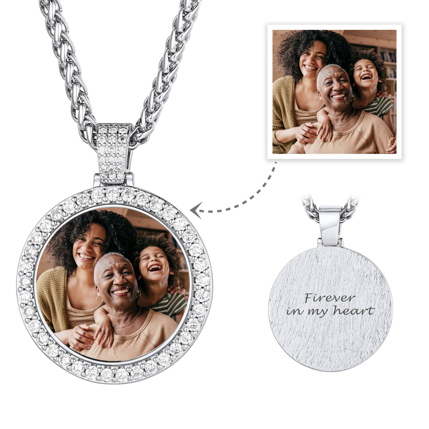 Customized Engraving Photo Necklace CZ Picture Pendant Necklace