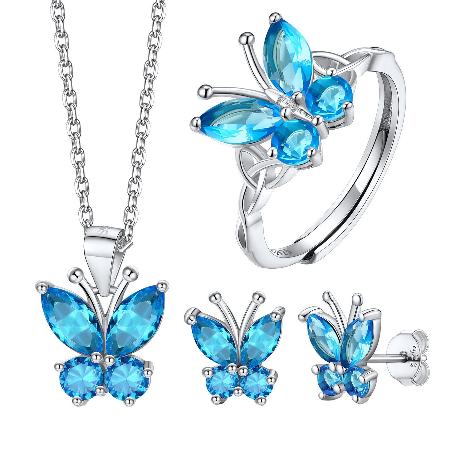 December Birthstone Butterfly Jewelry Set