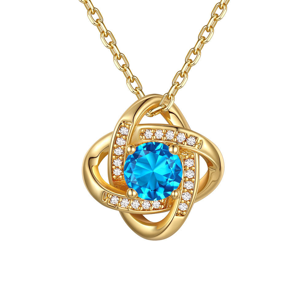 December Love Knot Birthstone Necklace Gold Plated