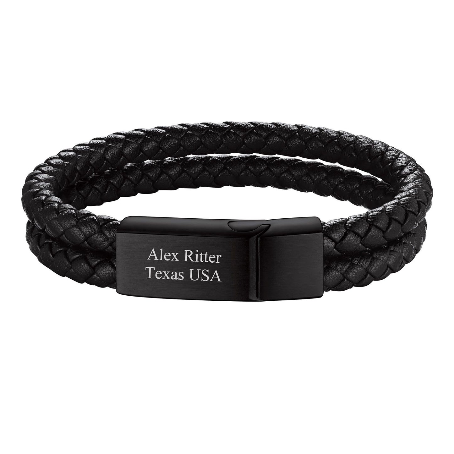 Double Layer Leather Bracelet with Engraving Text