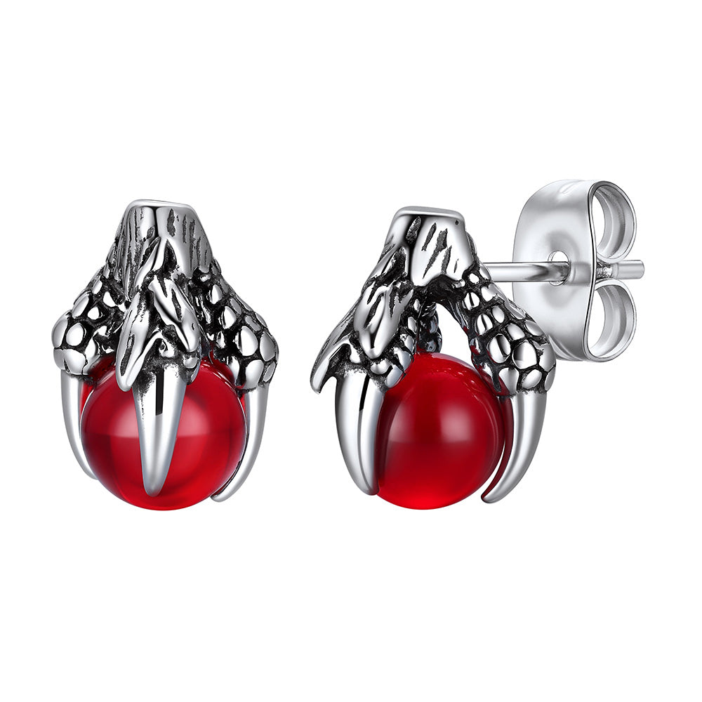 Dragon Claw Red Crystal Ball Stud Earrings TE60479