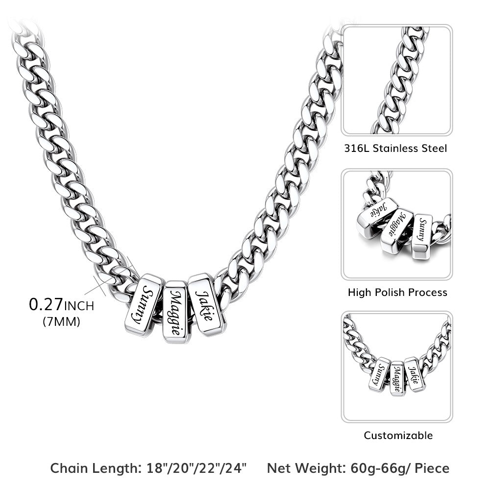 Engraved Charm Multi Name Cuban Link Necklace Dimension, Durable
