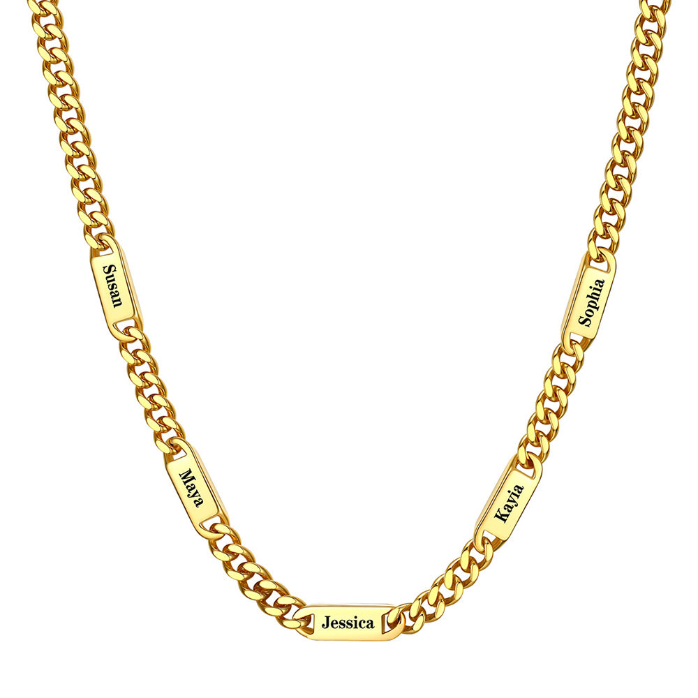 Engraving 5 Name Cuban Chain Necklace CFN50621 7mm in a white background