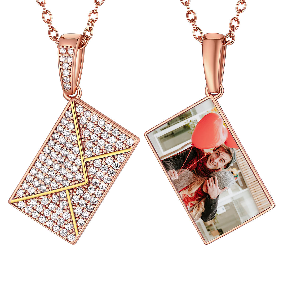 Collier photo enveloppe personnalisé avec zircone cubique