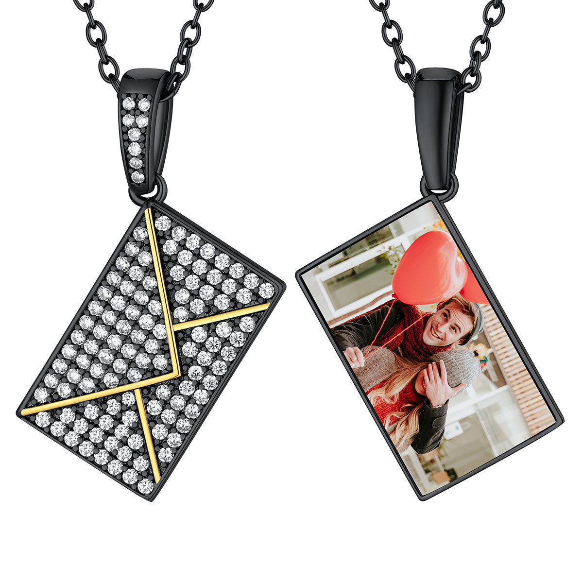 Personalized Envelope Photo Necklace With Cubic Zirconia