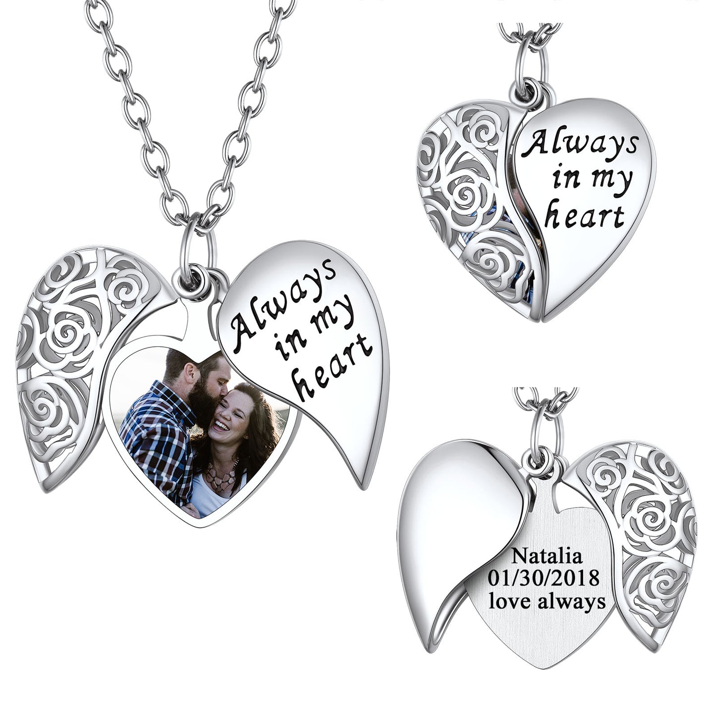 Customized Picture Locket Necklace Always In My Heart Rose Necklace