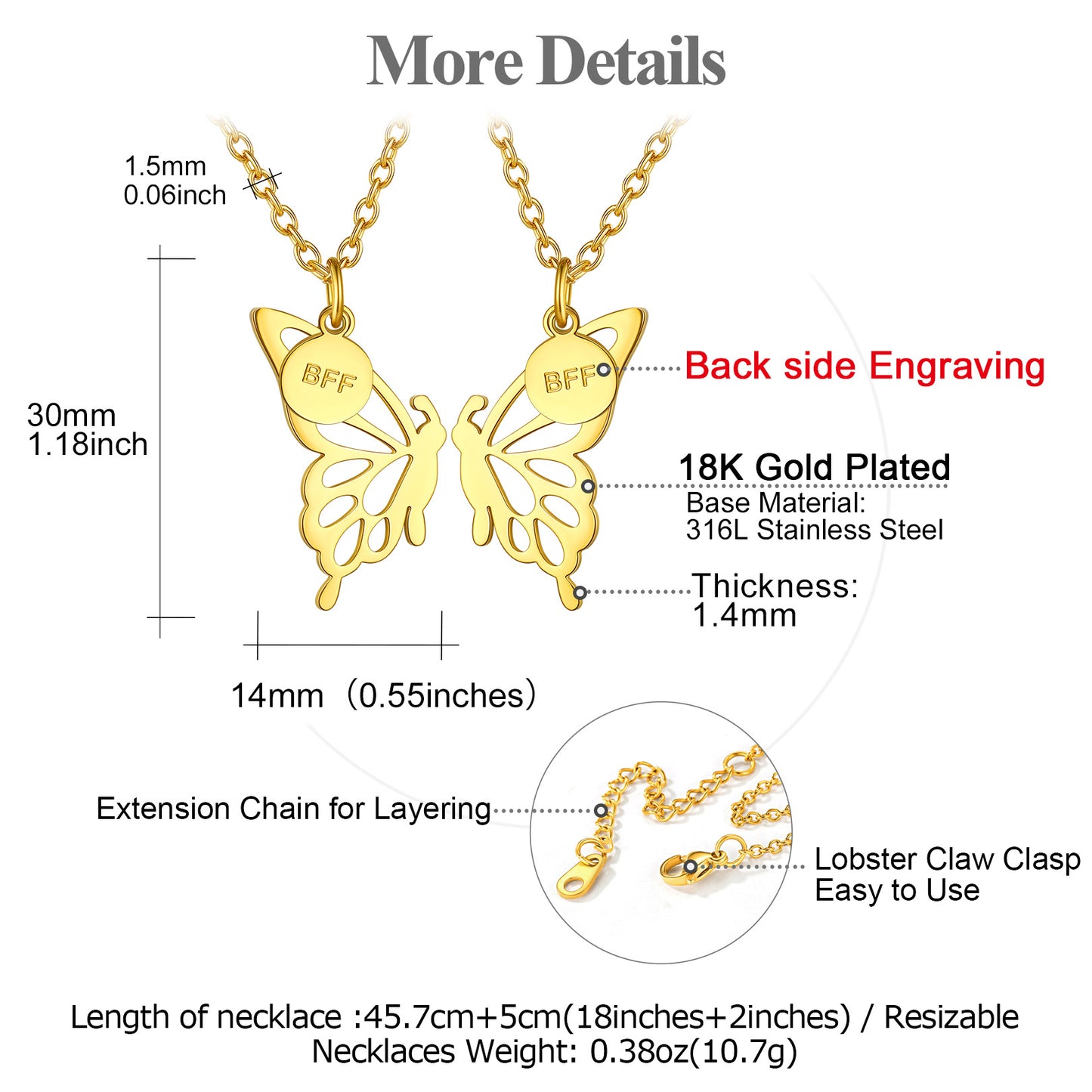 Custom Butterfly Friendship Necklace