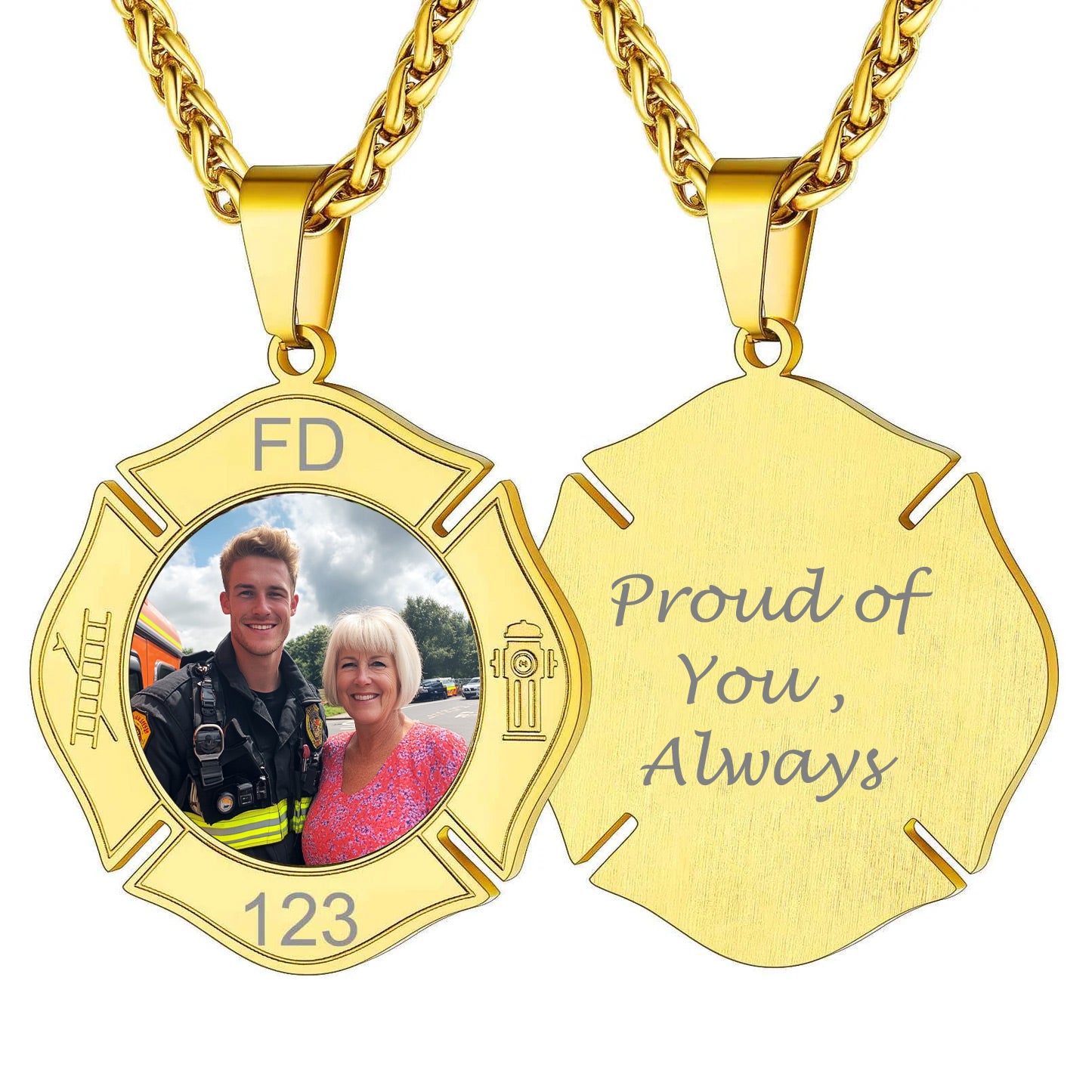 Gold Firefighter Photo Necklace