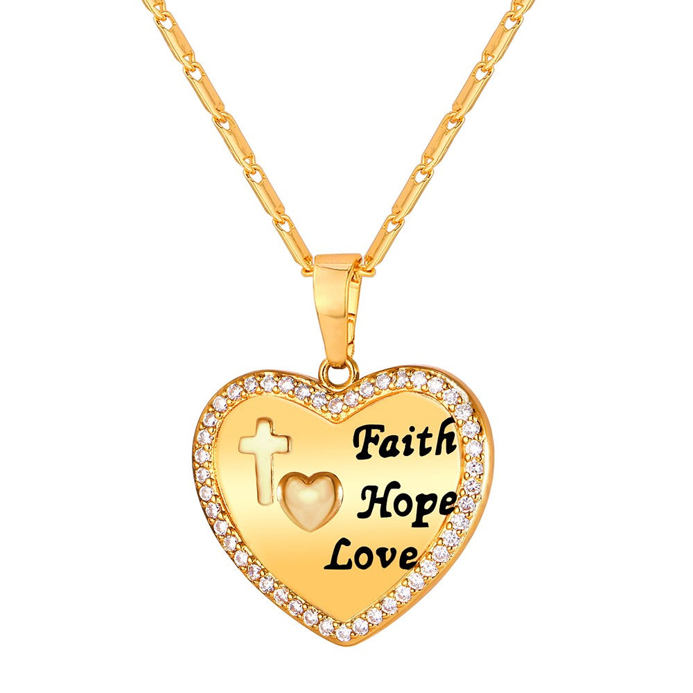 ⚡Flash Sale Faith Hope Love Heart Necklace Gold Plated
