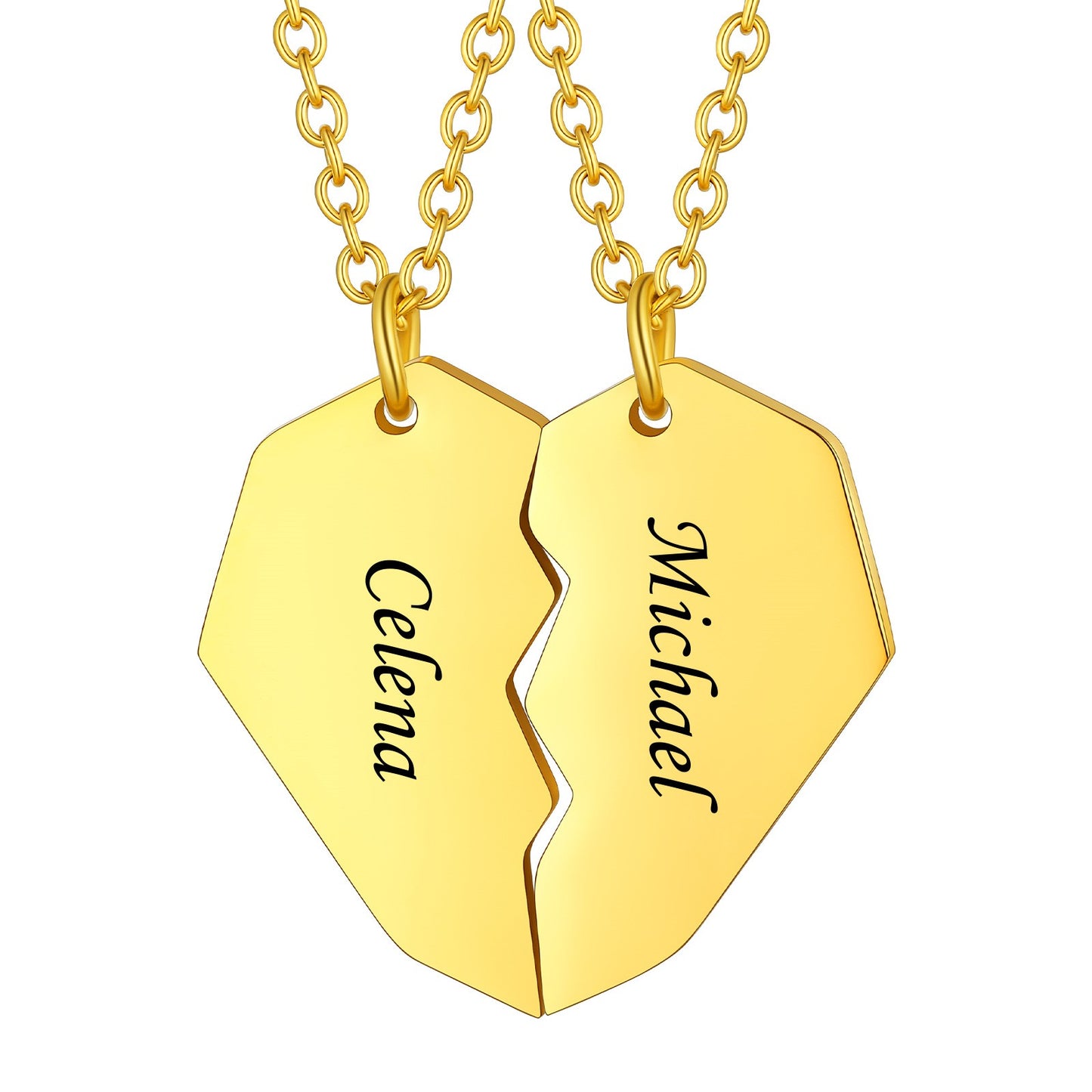 Gold Heart Matching Necklaces for Couples