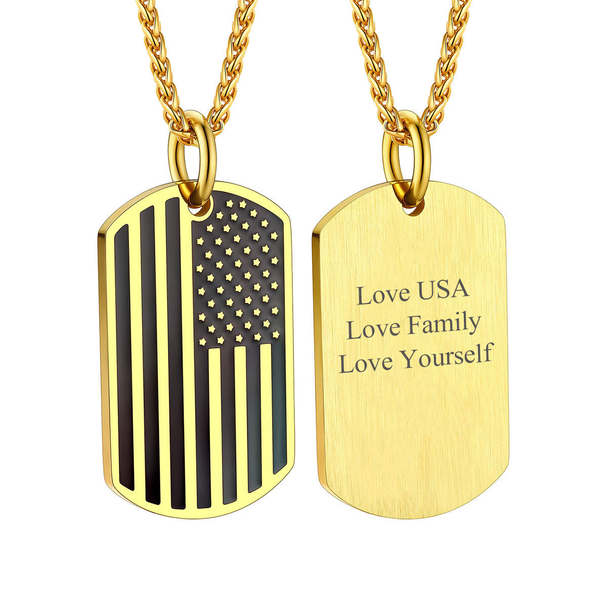Gold Plated American Flag Necklace Dog Tag Necklace Stainless Steel