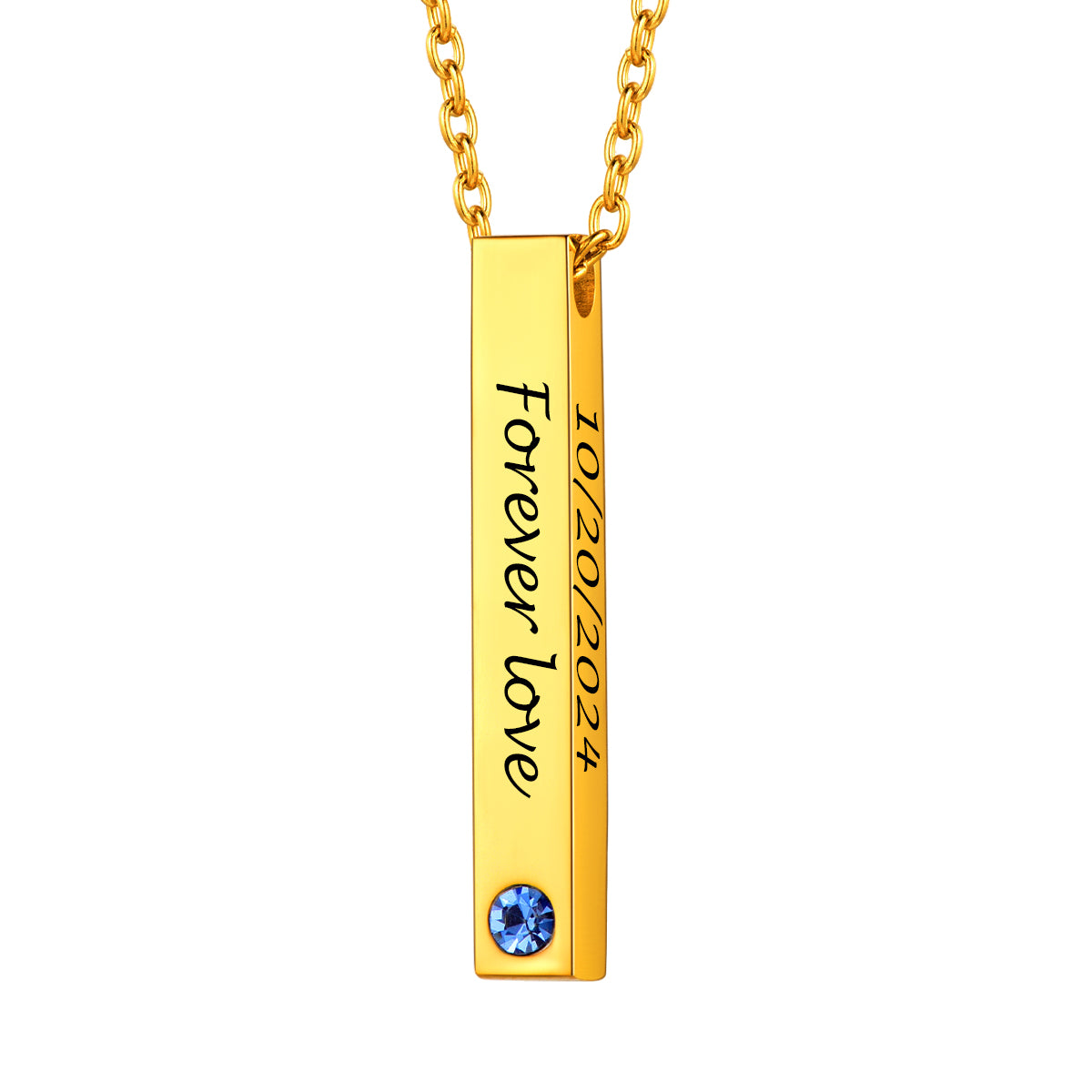 Gold Plated Engravable Birthstone Bar Necklace