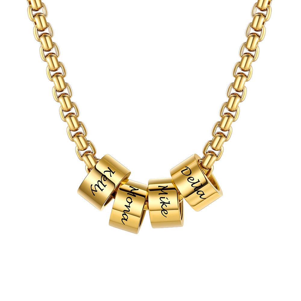 Gold Plated Mens Chain Necklace with 4 Name Beads