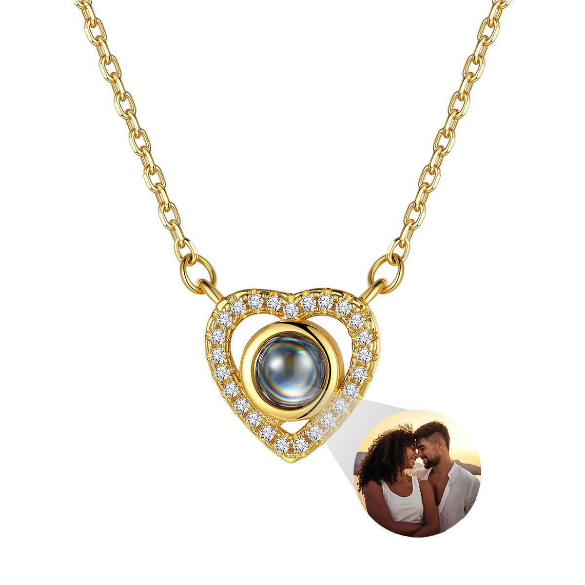 Heart Photo Projection Necklace in Gold Plated