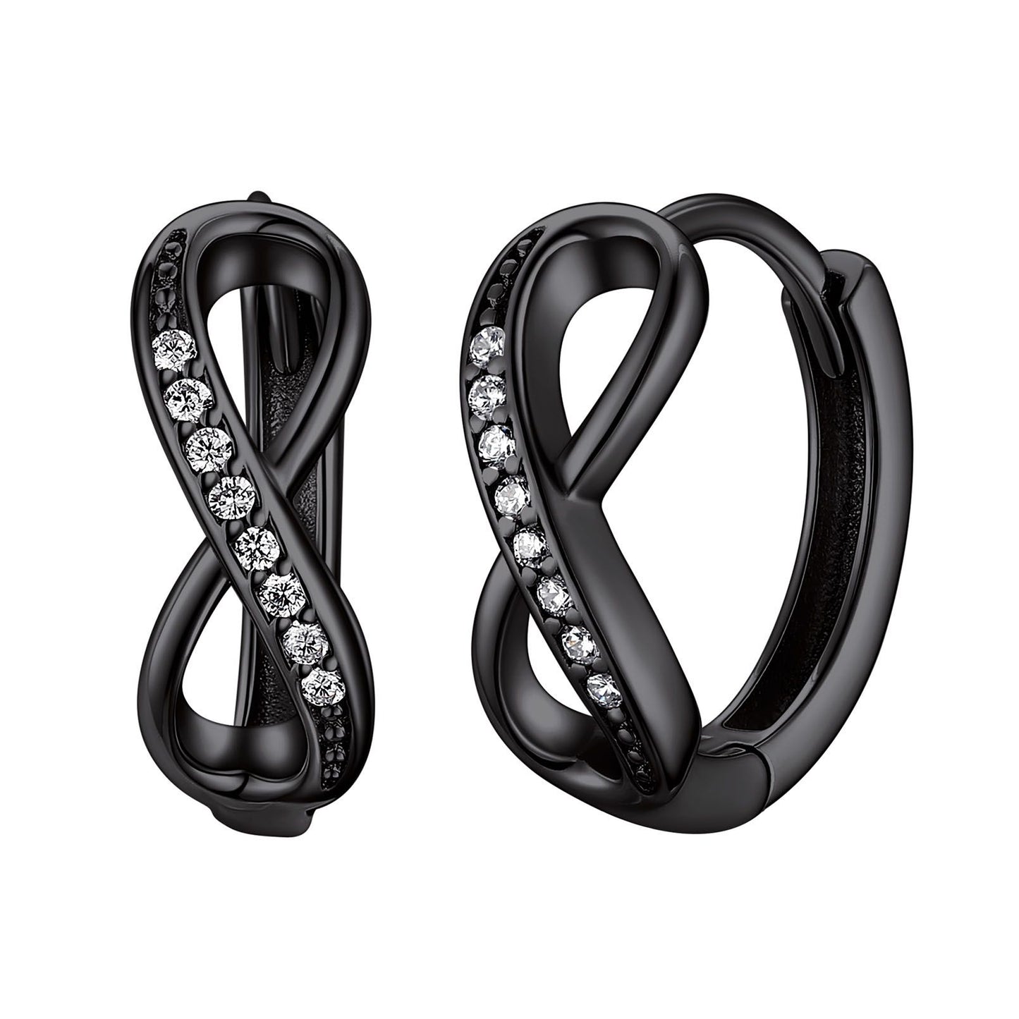 Infinity Earrings Huggie Hoop Earrings in 925 Sterling Silver Black
