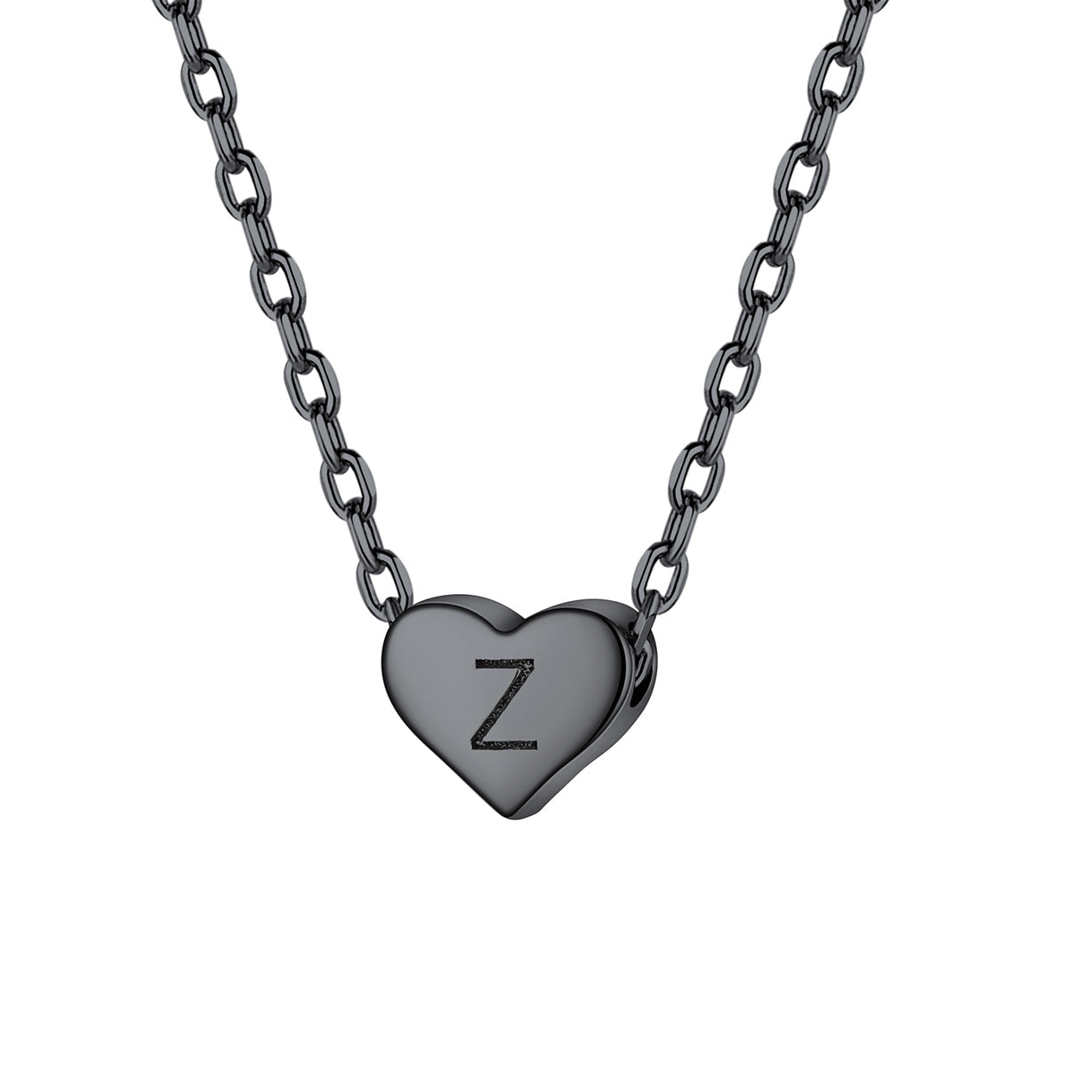Initial Z Heart Charm Necklace Black Plated