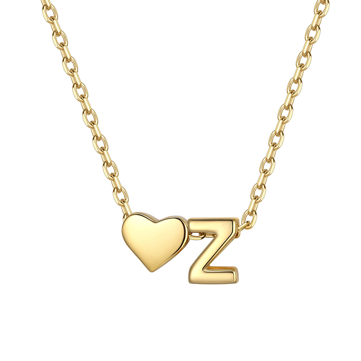 Initial Z Heart Charm Necklace Gold Plated
