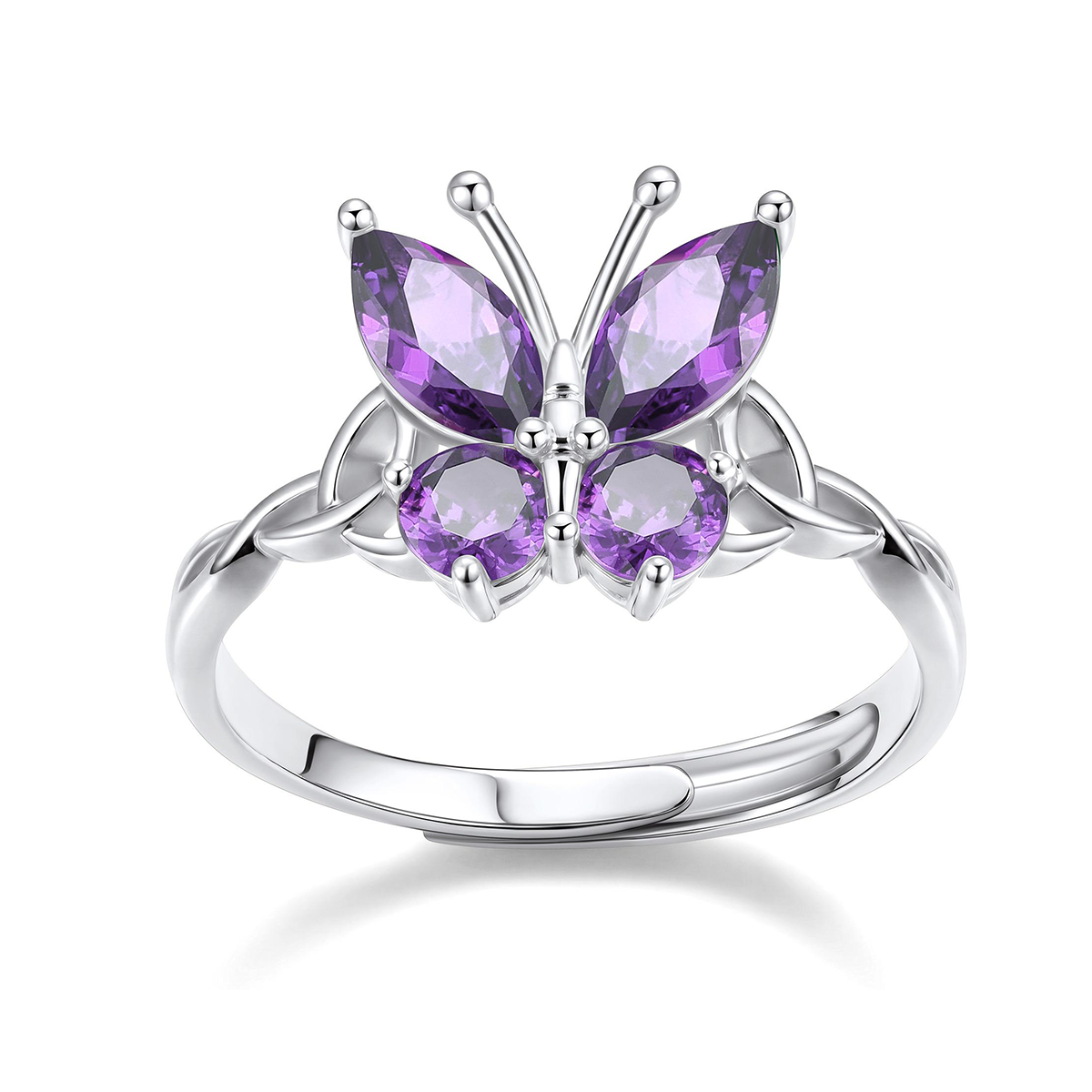 June Adjustable Celtic Knot Butterfly Birthstone Ring in Silver