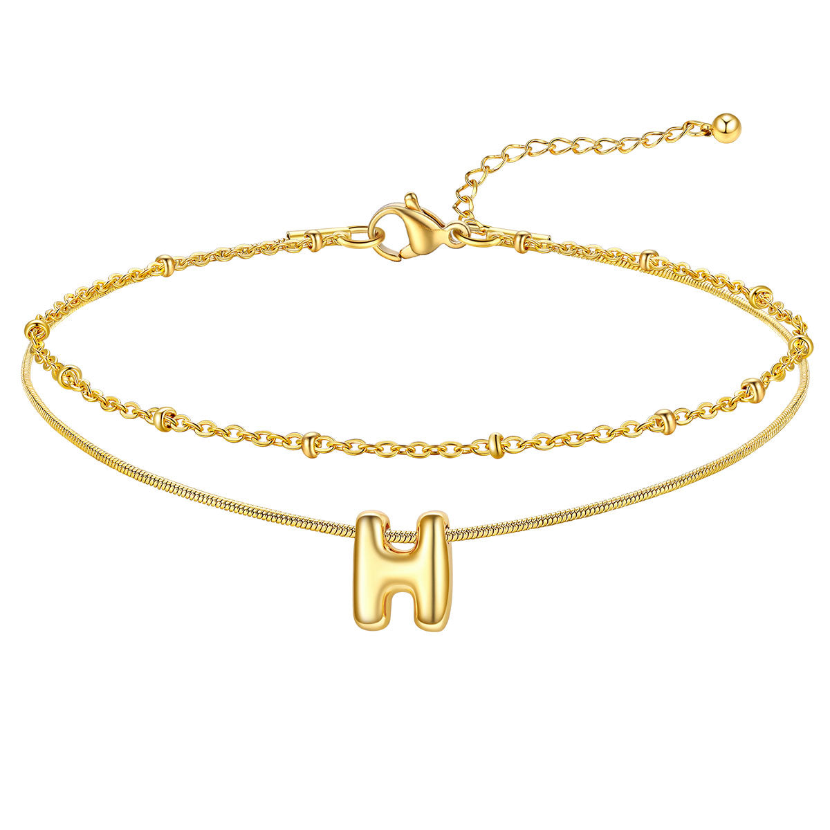 Layered Bubble Initial H Anklets for Women