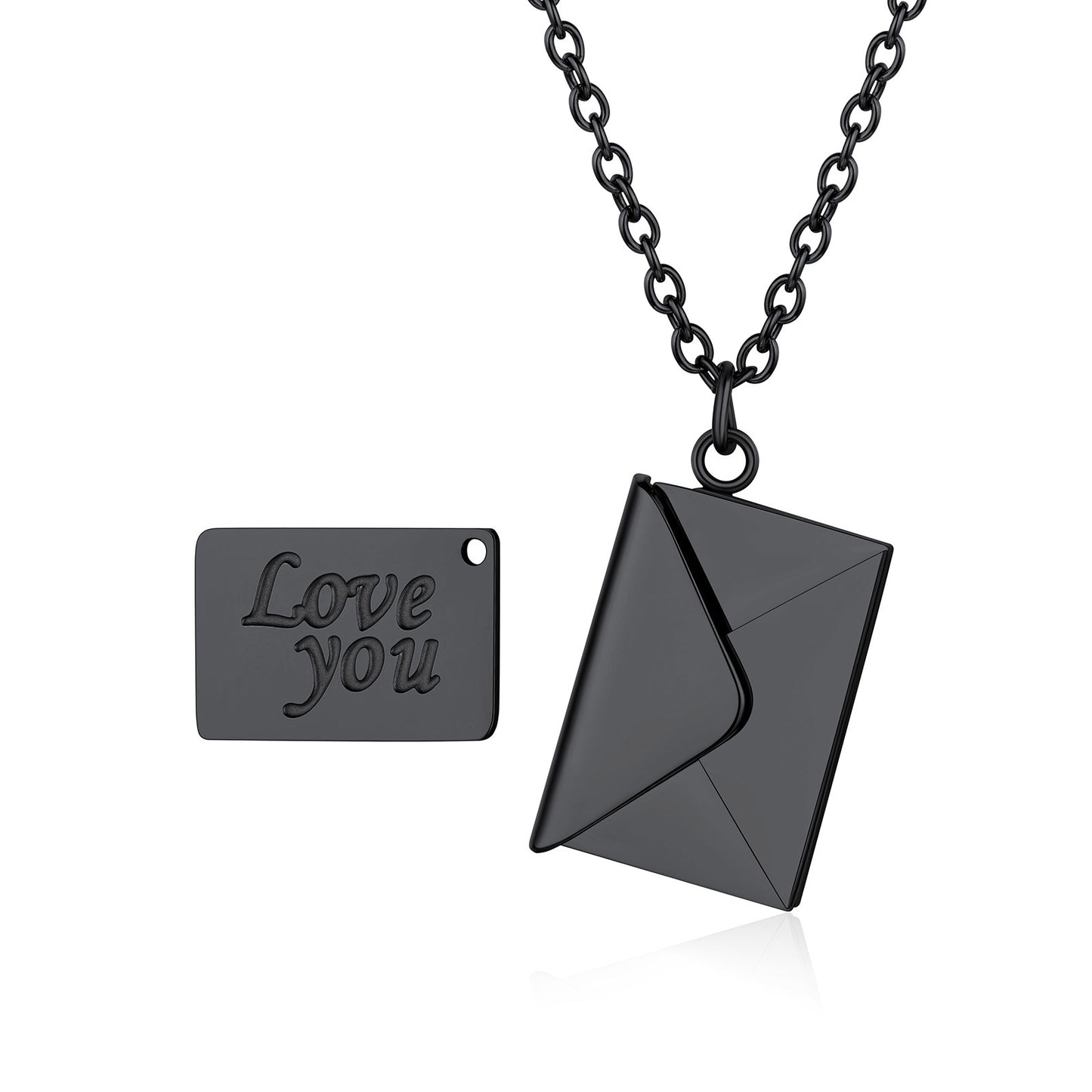 Love You Envelope Locket Necklace Black Plated