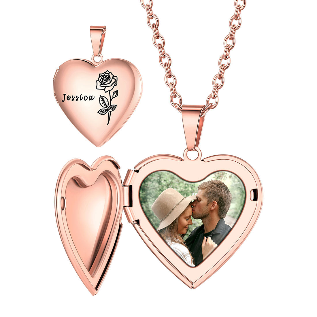 Custom Name Flower Photo Locket Necklace